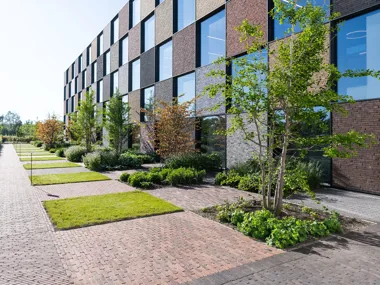 Willkommen im klimaresilient gestalteten Außenbereich der Ziegelei Vande Moortel